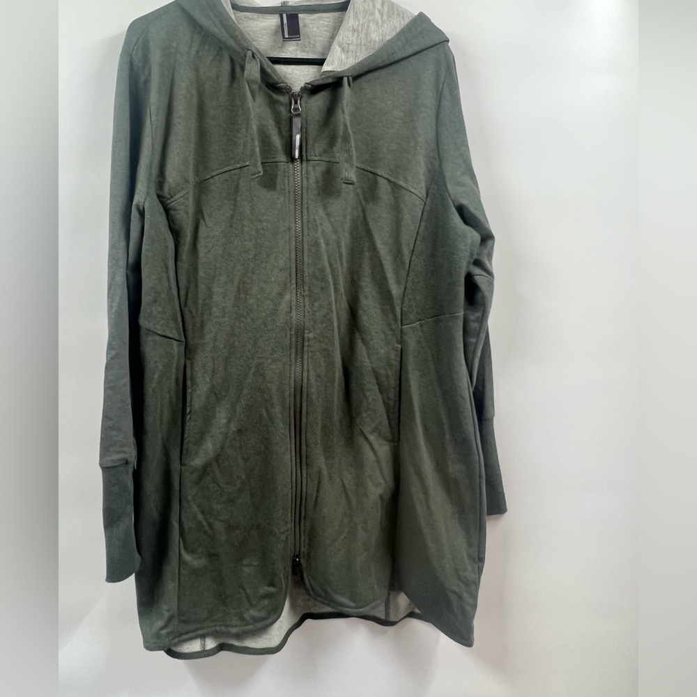 MONDETTA Womens Full Zip Jacket Long Sleeve Hooded Ribbed Hem Knit Green XXL